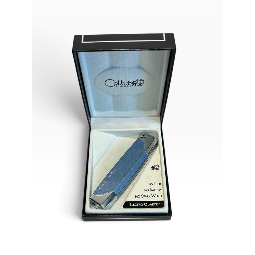 Colibri Electro-Quartz Lighter Blue Silver 35002 Slim Boxed